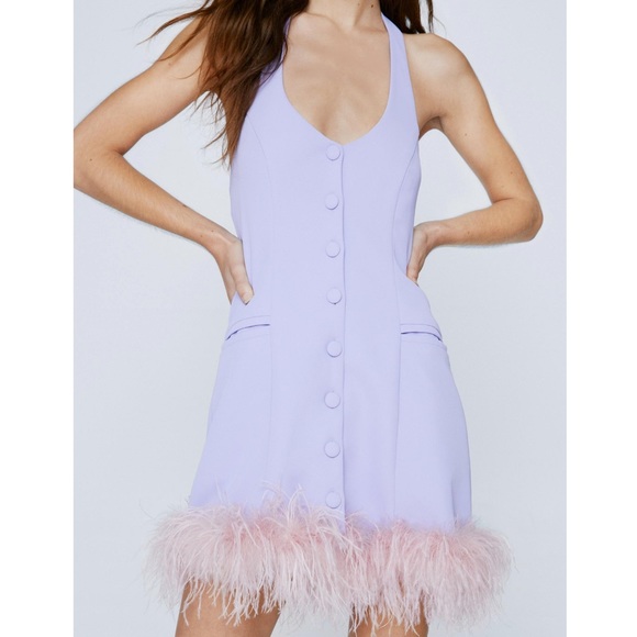 Tailored Fur Trim Halter Neck Dress - Picture 3 of 4